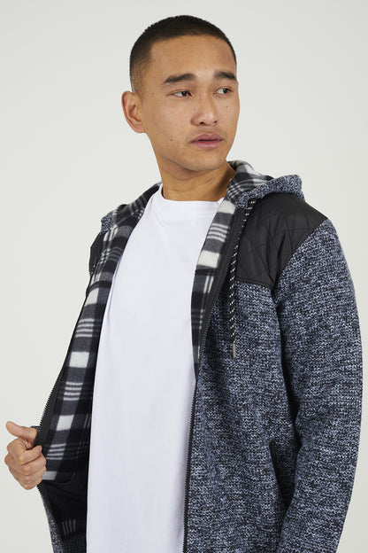 Brave Soul Black Full Zip Hoodie with Contrast Panel - Black Image 4