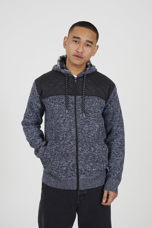 Brave Soul Black Full Zip Hoodie with Contrast Panel - Black Image 1