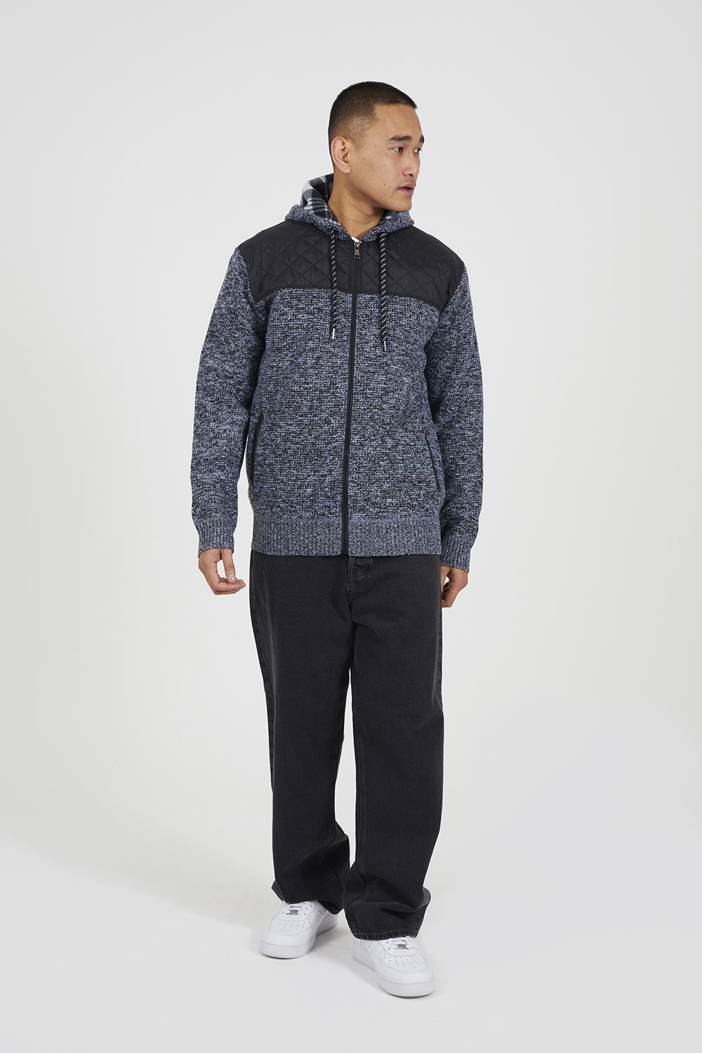 Brave Soul Black Full Zip Hoodie with Contrast Panel - Black Image 3