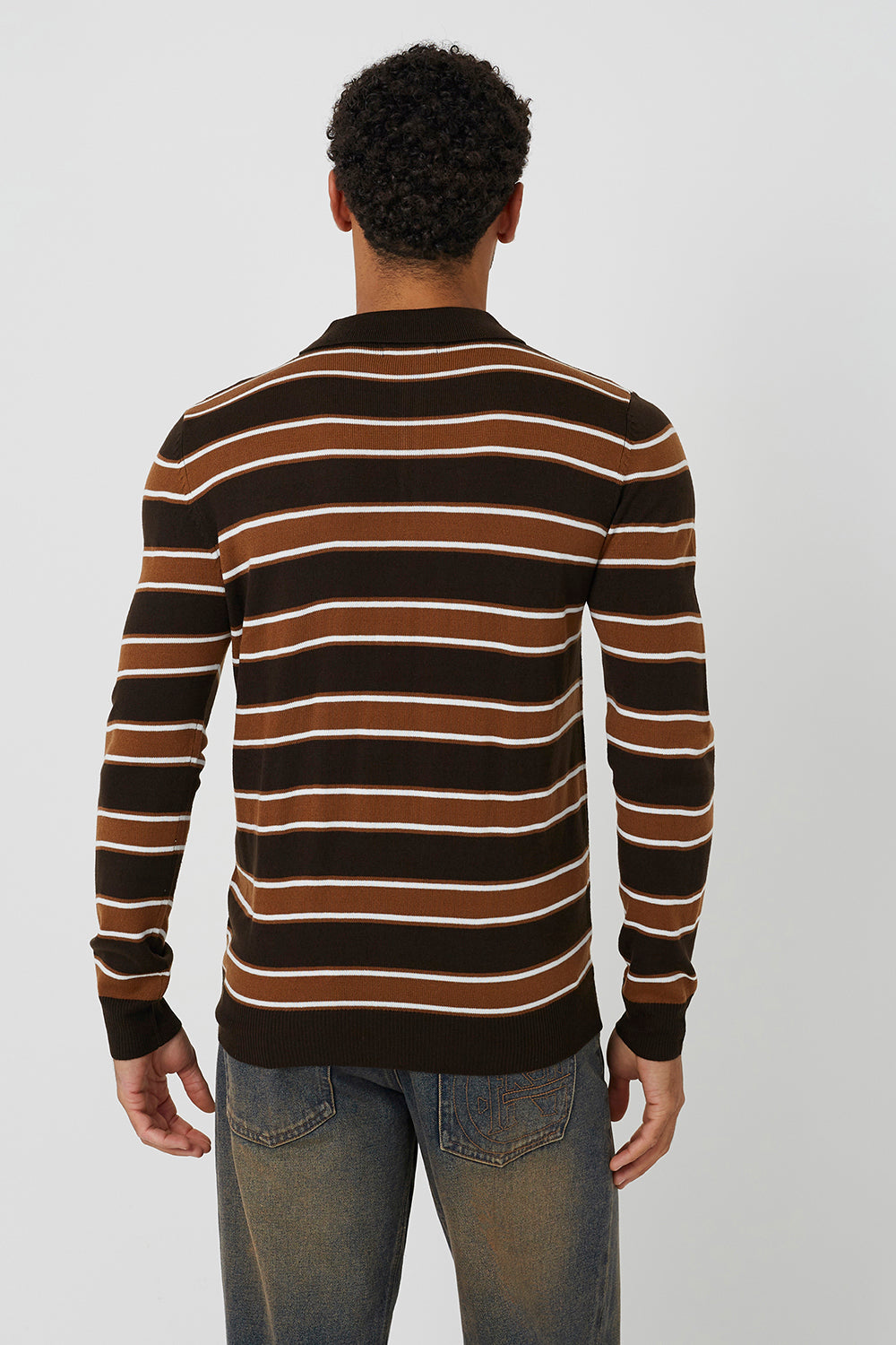Brave Soul Chocolate Knitted Polo Neck Jumper - Chocolate Image 2