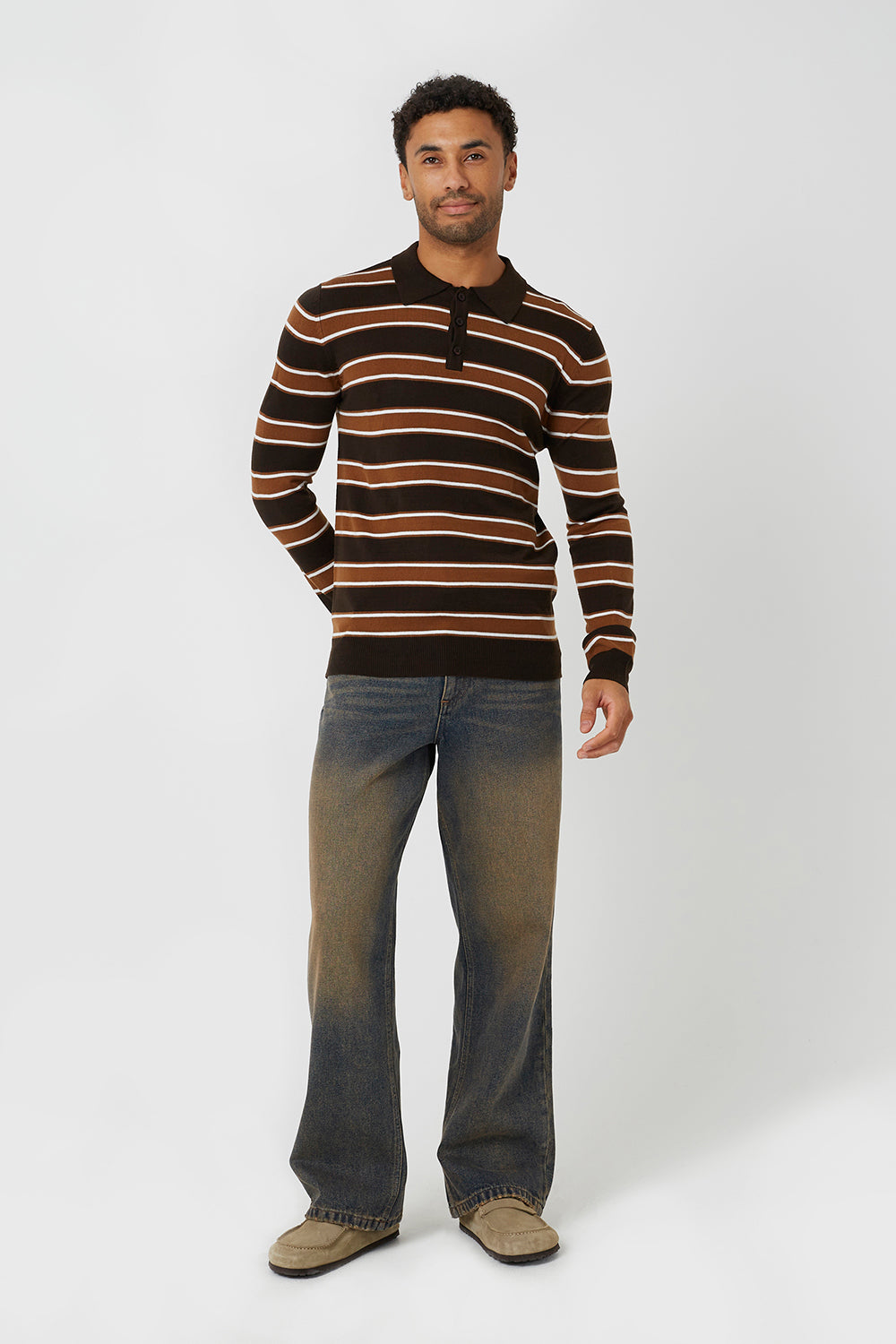 Brave Soul Chocolate Knitted Polo Neck Jumper - Chocolate Image 3