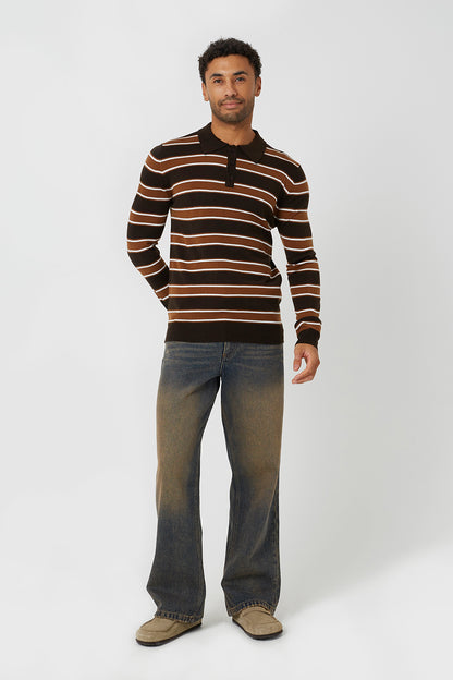 Brave Soul Chocolate Knitted Polo Neck Jumper - Chocolate Image 3