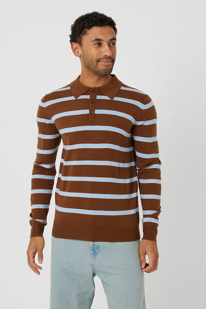 Brave Soul Brown Knitted Polo Neck Jumper - Brown Image 1