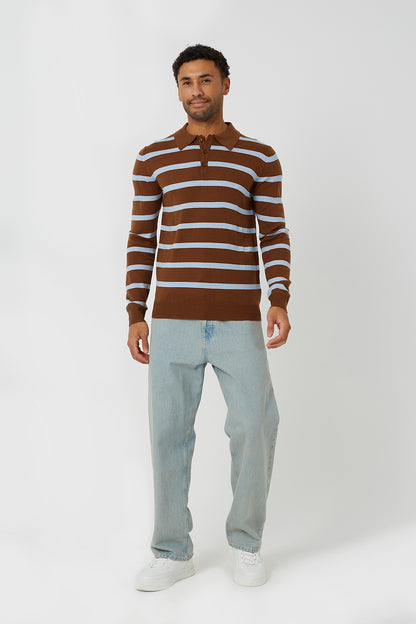 Brave Soul Brown Knitted Polo Neck Jumper - Brown Image 3