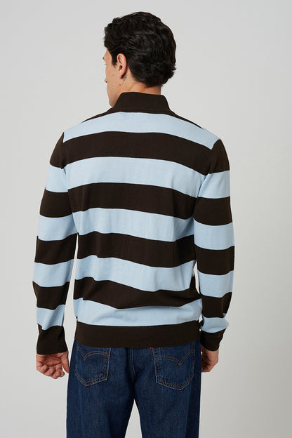 Brave Soul Chocolate Stripe Funnel Neck Quarter Zip Jumper - Chocolate Image 2