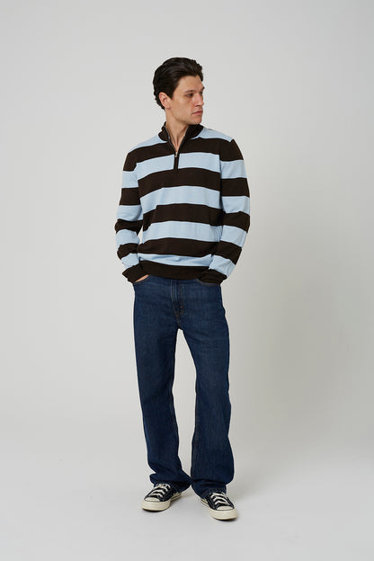 Brave Soul Chocolate Stripe Funnel Neck Quarter Zip Jumper - Chocolate Image 3