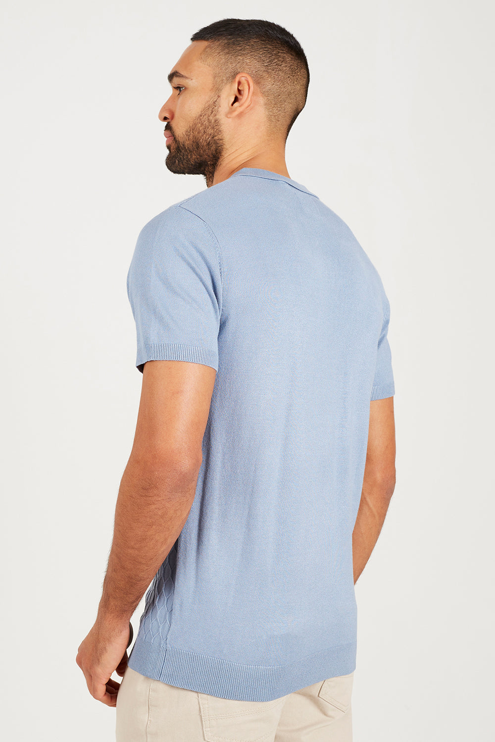 Brave Soul Light Blue Short Sleeve Knitted Polo Shirt - Light Blue Image 2