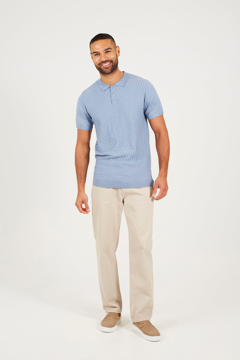 Brave Soul Light Blue Short Sleeve Knitted Polo Shirt - Light Blue Image 3