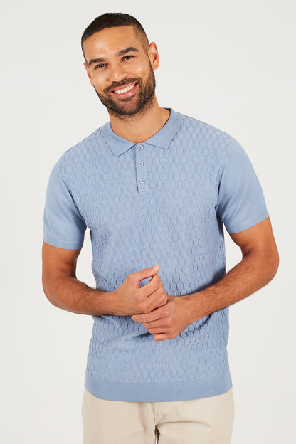 Brave Soul Light Blue Short Sleeve Knitted Polo Shirt - Light Blue Image 1