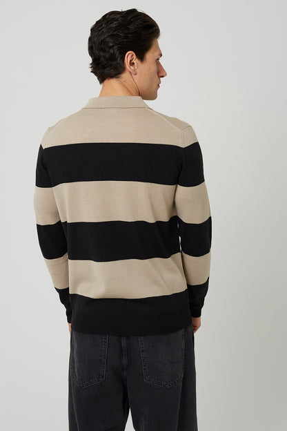 Brave Soul Black Stripe Collared Jumper - Black Image 2