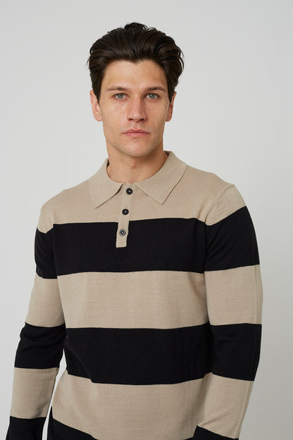 Brave Soul Black Stripe Collared Jumper - Black Image 4