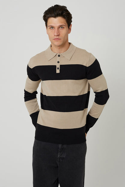 Brave Soul Black Stripe Collared Jumper - Black Image 1