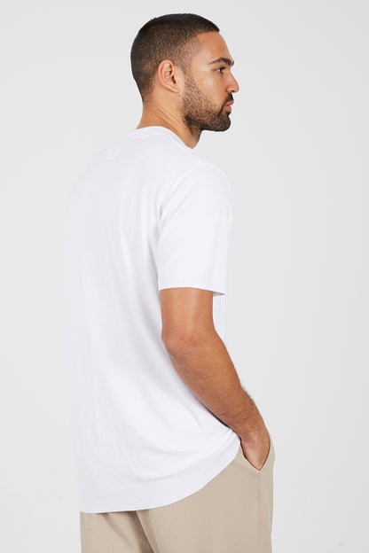 Brave Soul White Jacquard Knit Short Sleeve Polo Shirt - White Image 2