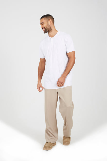 Brave Soul White Jacquard Knit Short Sleeve Polo Shirt - White Image 3