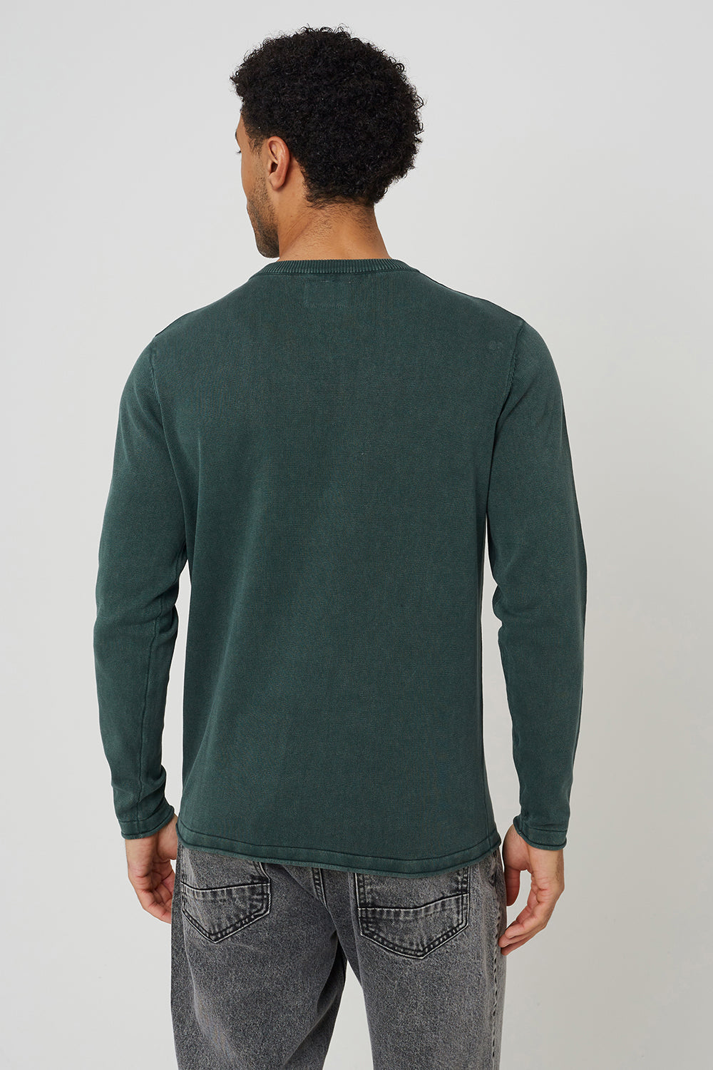 Brave Soul Dark Green Acid Wash Crew Neck Jumper - Dark Green Image 2