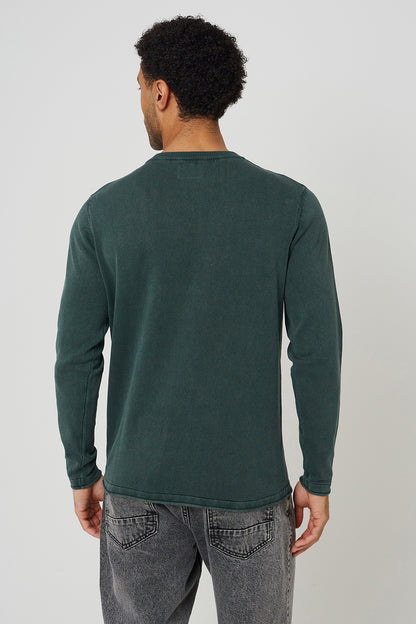 Brave Soul Dark Green Acid Wash Crew Neck Jumper - Dark Green Image 2