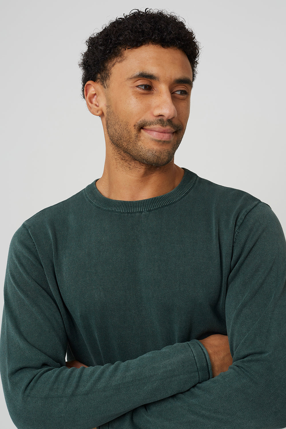 Brave Soul Dark Green Acid Wash Crew Neck Jumper - Dark Green Image 4