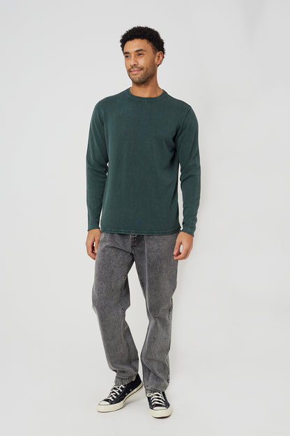 Brave Soul Dark Green Acid Wash Crew Neck Jumper - Dark Green Image 3