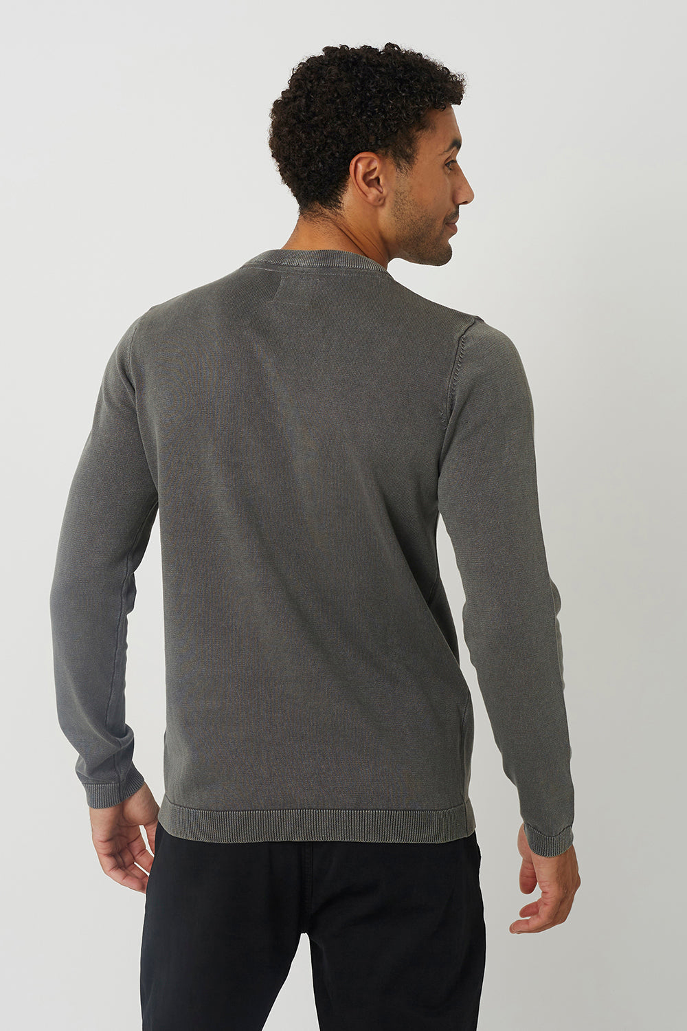 Brave Soul Grey Acid Wash Crew Neck Jumper - Grey Image 2