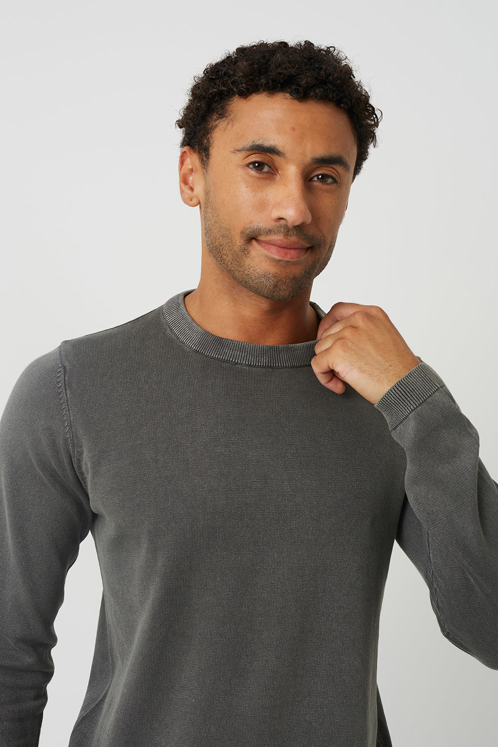 Brave Soul Grey Acid Wash Crew Neck Jumper - Grey Image 4