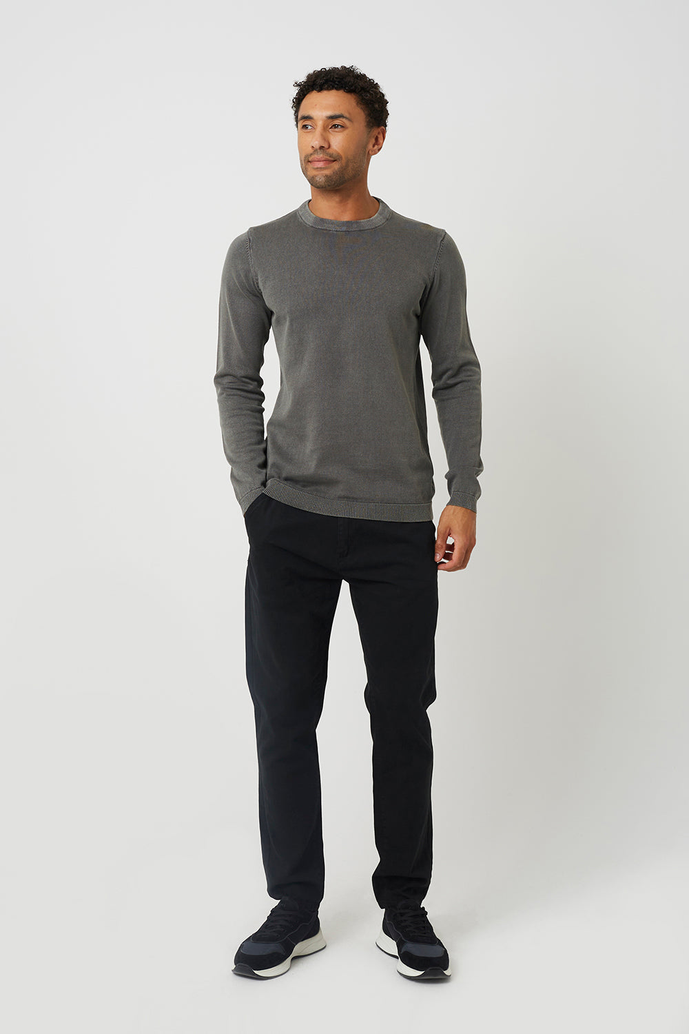 Brave Soul Grey Acid Wash Crew Neck Jumper - Grey Image 3