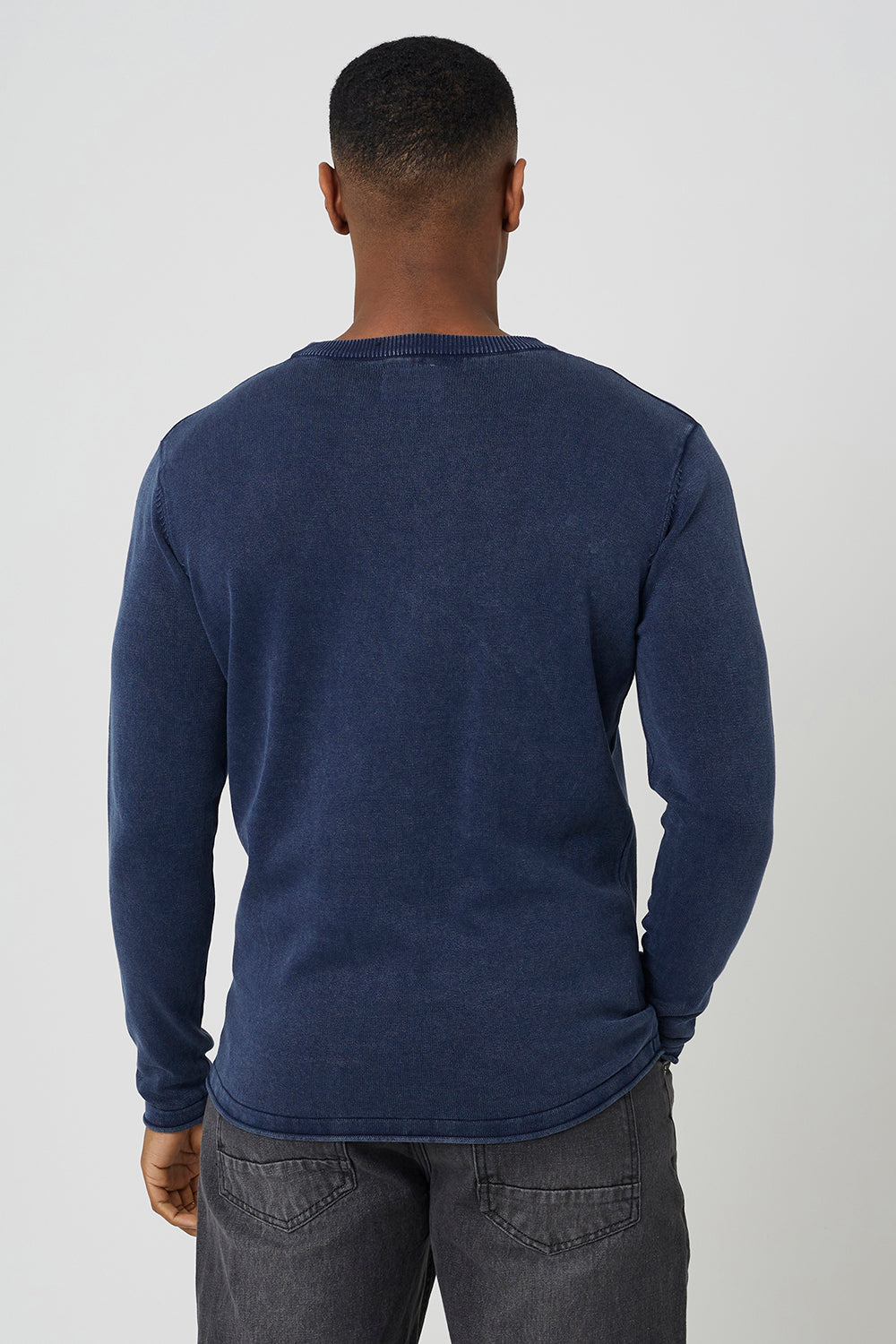 Brave Soul Blue Acid Wash Crew Neck Jumper - Blue Image 2