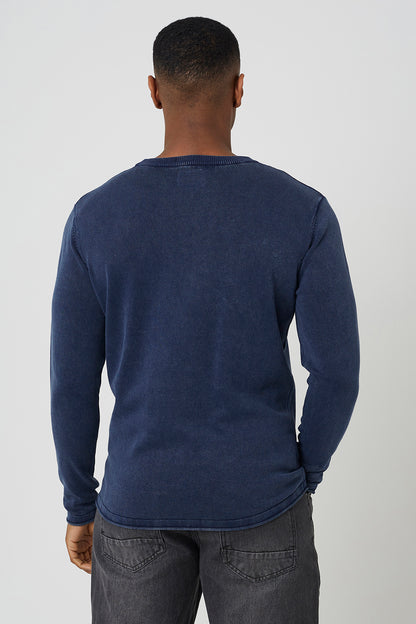 Brave Soul Blue Acid Wash Crew Neck Jumper - Blue Image 2