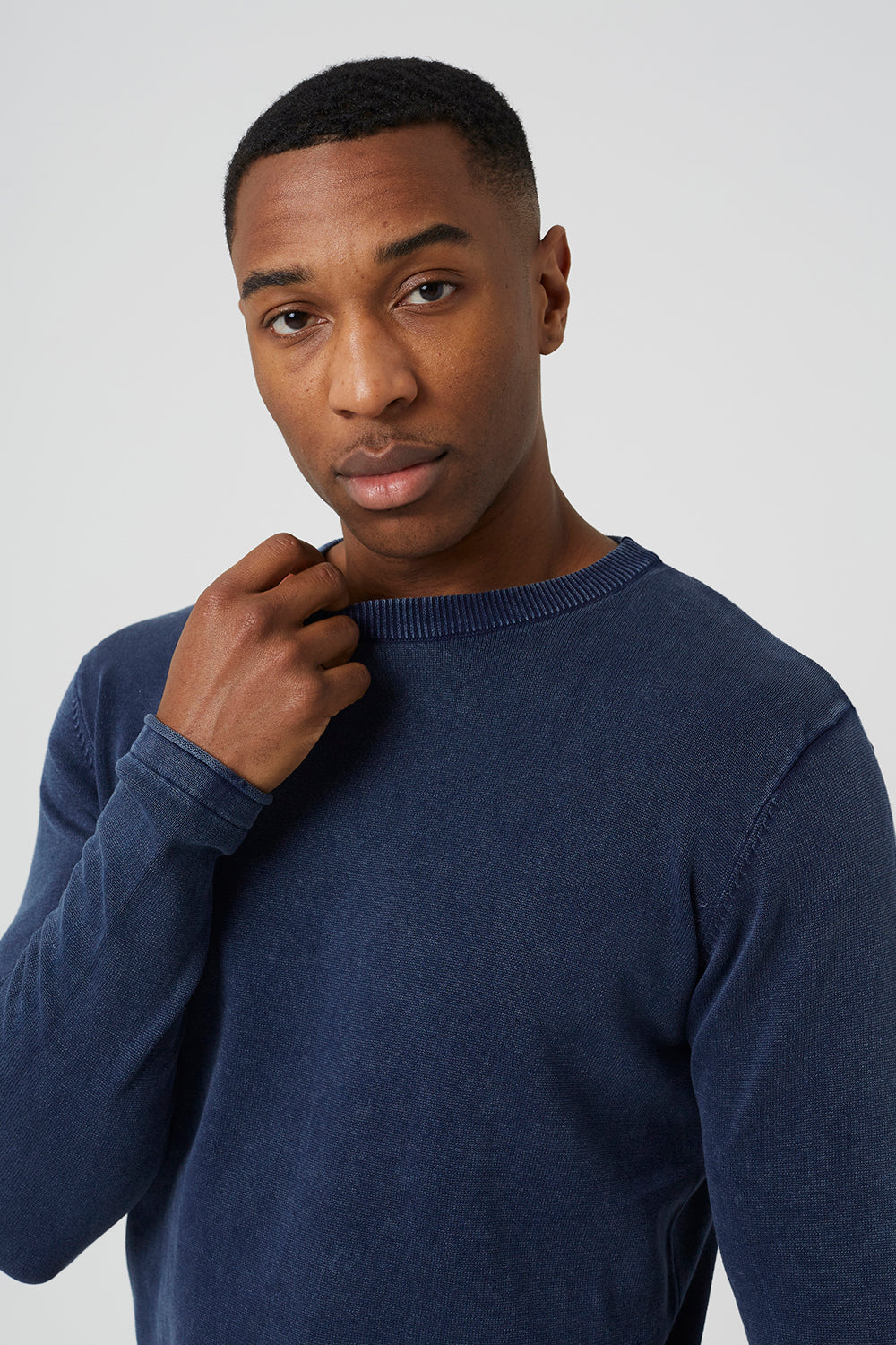 Brave Soul Blue Acid Wash Crew Neck Jumper - Blue Image 4