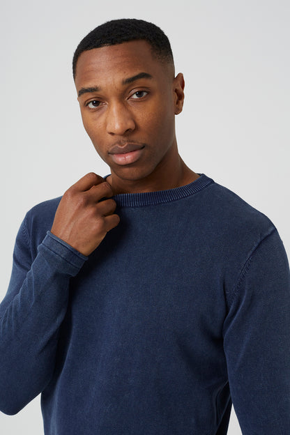 Brave Soul Blue Acid Wash Crew Neck Jumper - Blue Image 4