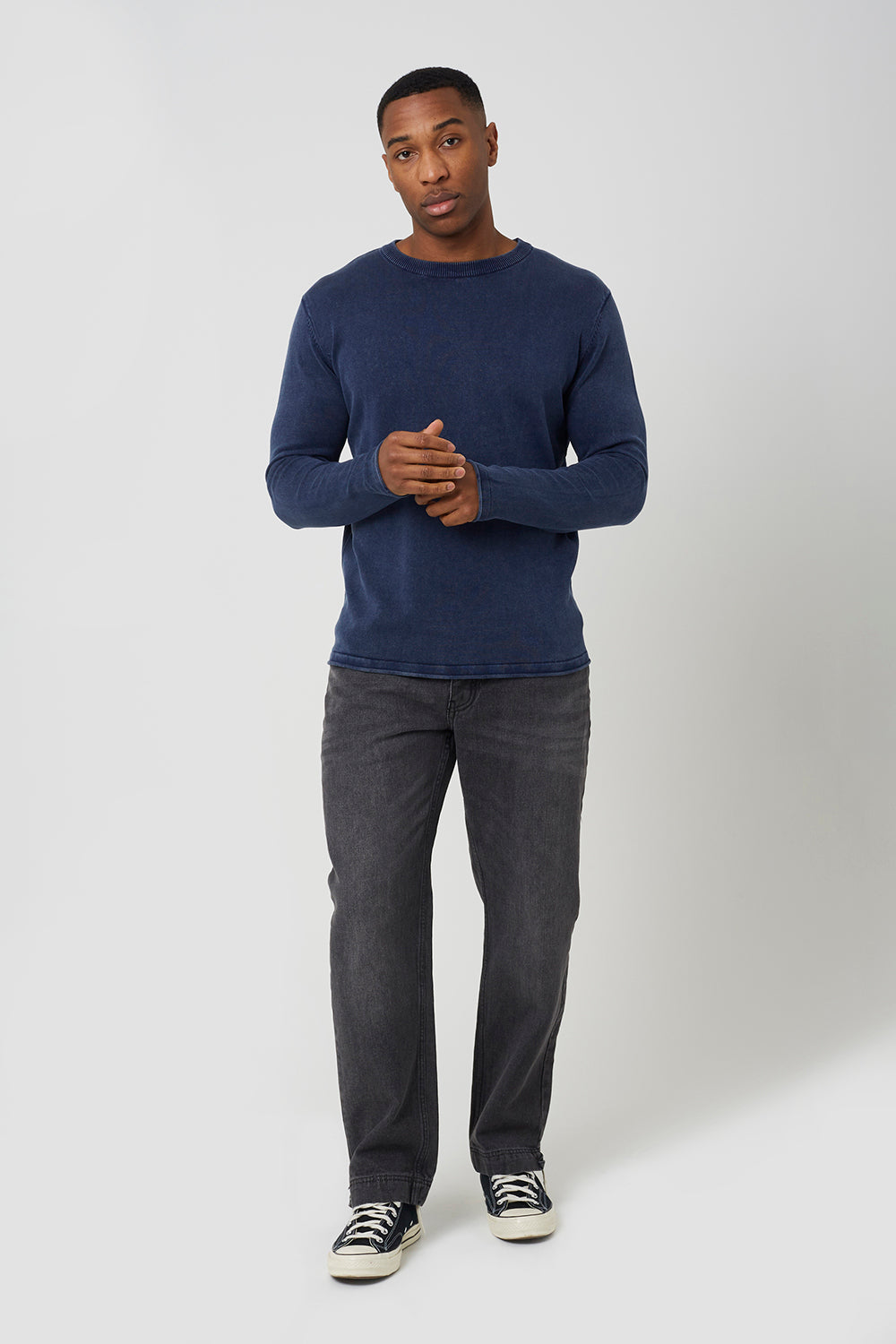 Brave Soul Blue Acid Wash Crew Neck Jumper - Blue Image 3