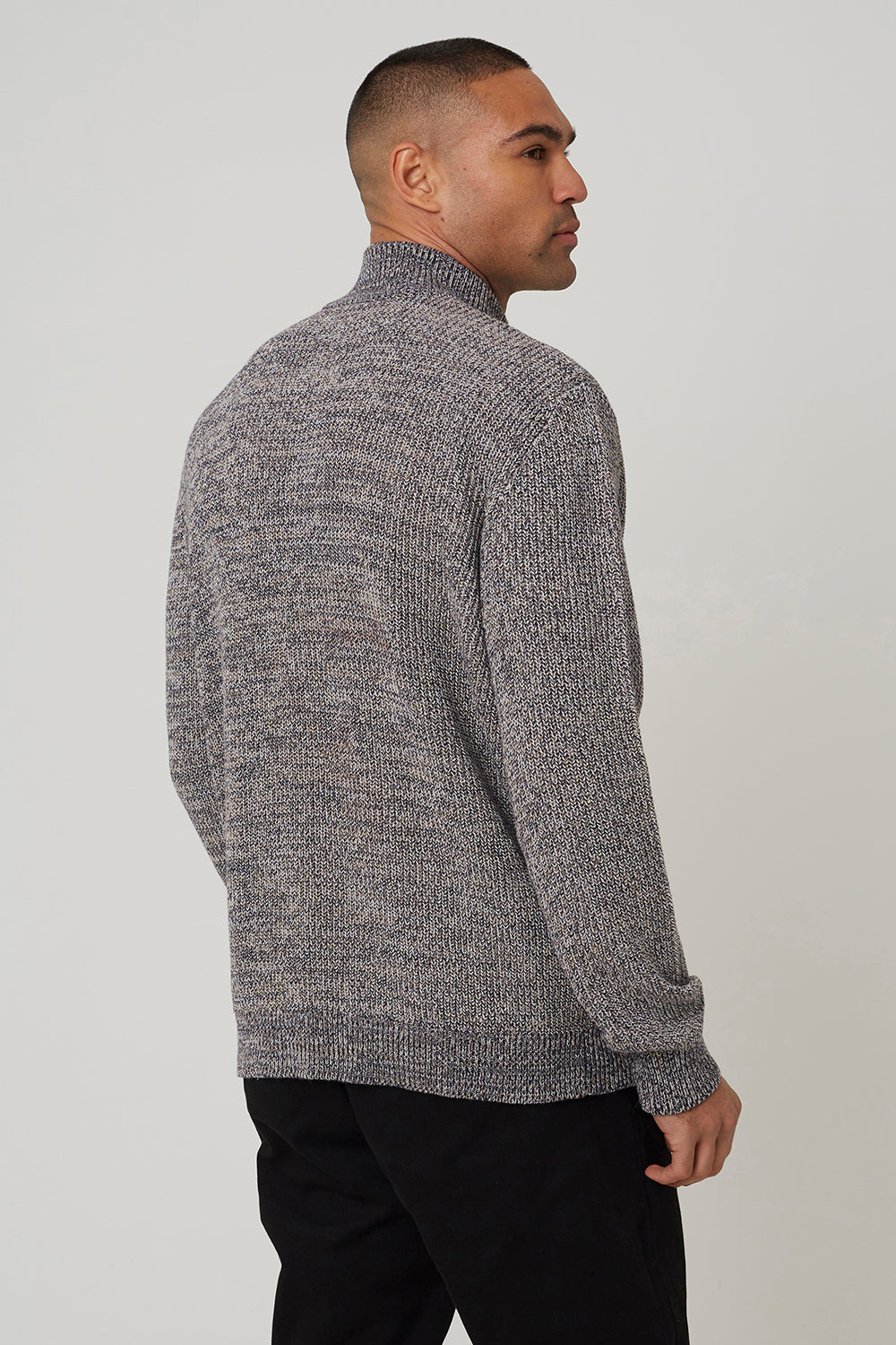 Brave Soul Grey Funnel Neck Quarter Zip Knitted Jumper - Grey Image 2