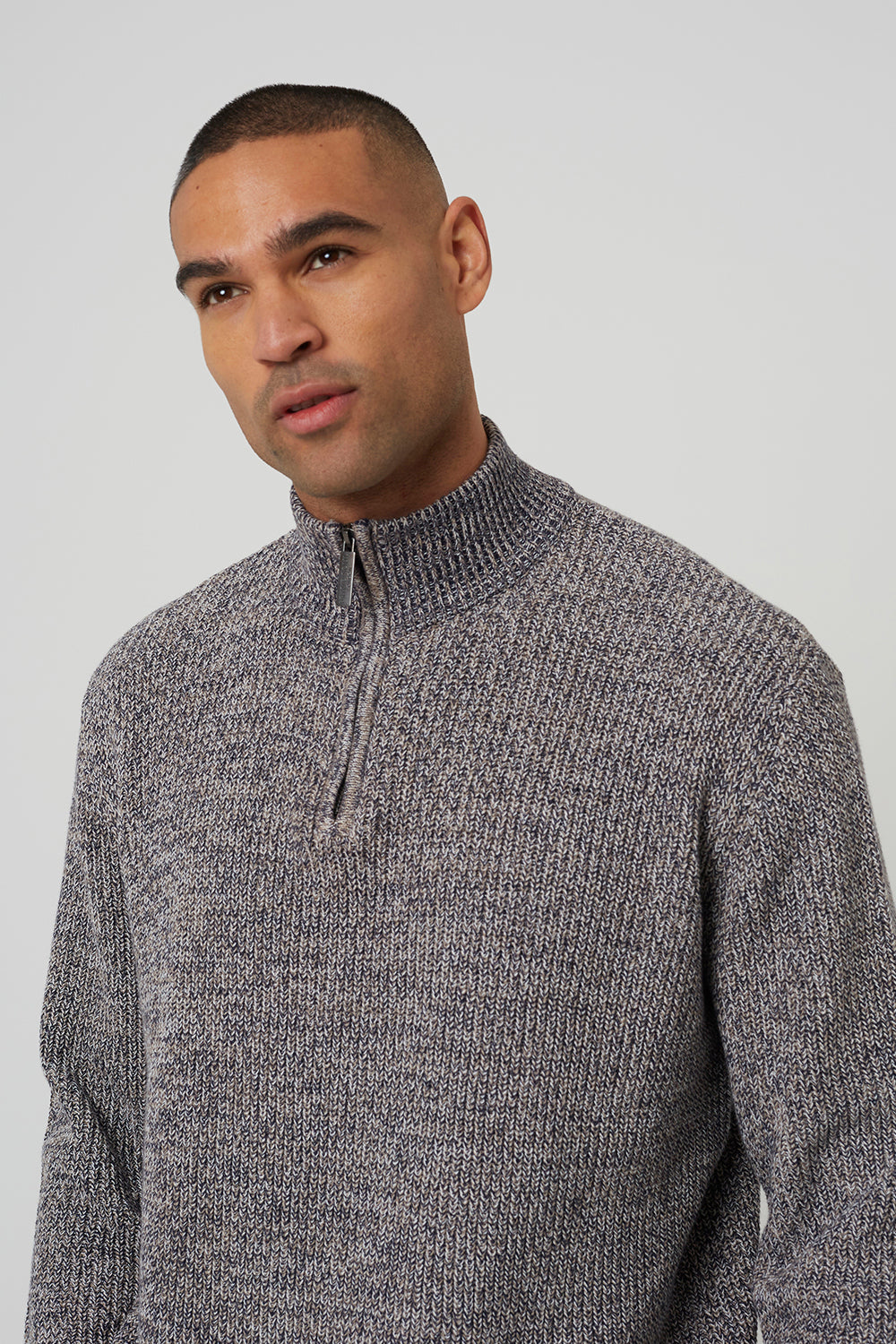 Brave Soul Grey Funnel Neck Quarter Zip Knitted Jumper - Grey Image 4