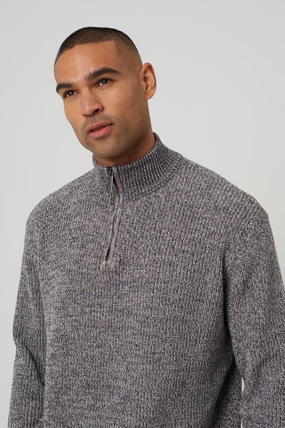 Brave Soul Grey Funnel Neck Quarter Zip Knitted Jumper - Grey Image 4