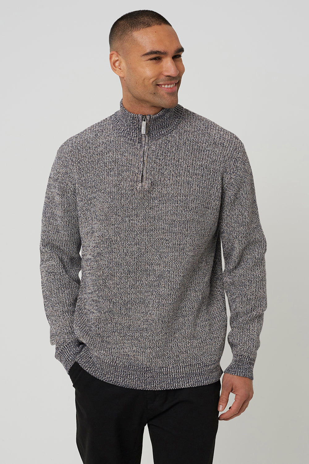 Brave Soul Grey Funnel Neck Quarter Zip Knitted Jumper - Grey Image 1
