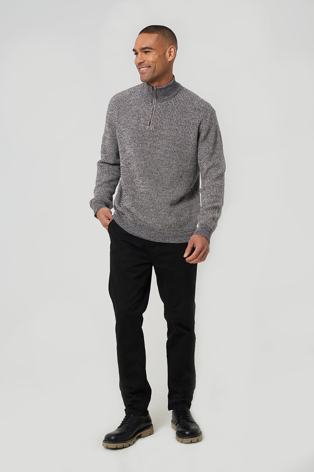 Brave Soul Grey Funnel Neck Quarter Zip Knitted Jumper - Grey Image 3