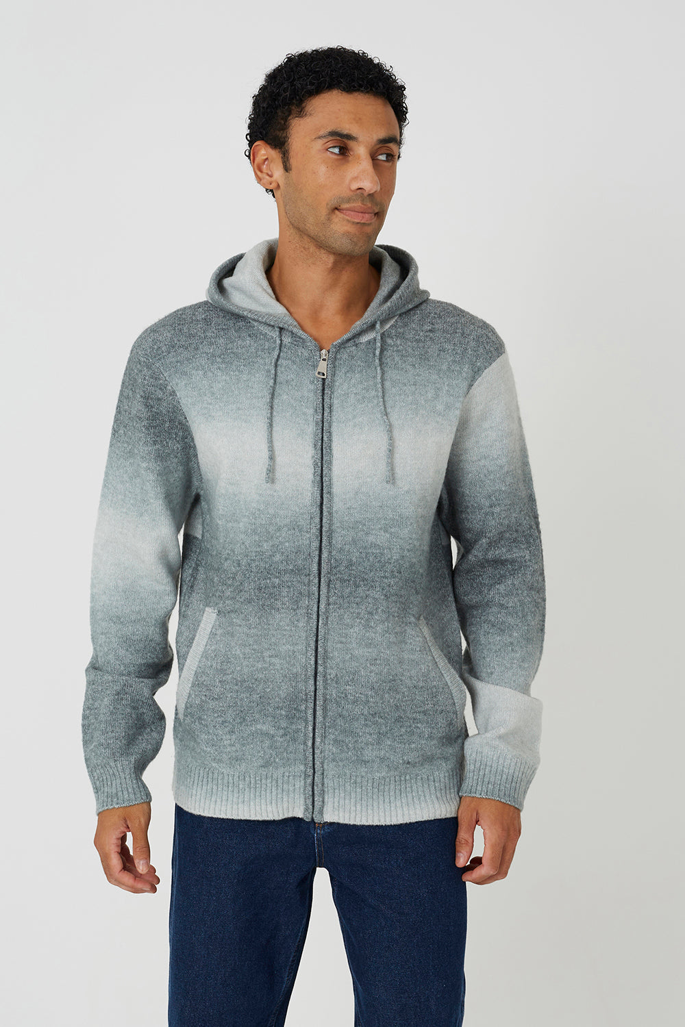 Brave Soul Grey Ombre Knitted Hoodie - Grey Image 1