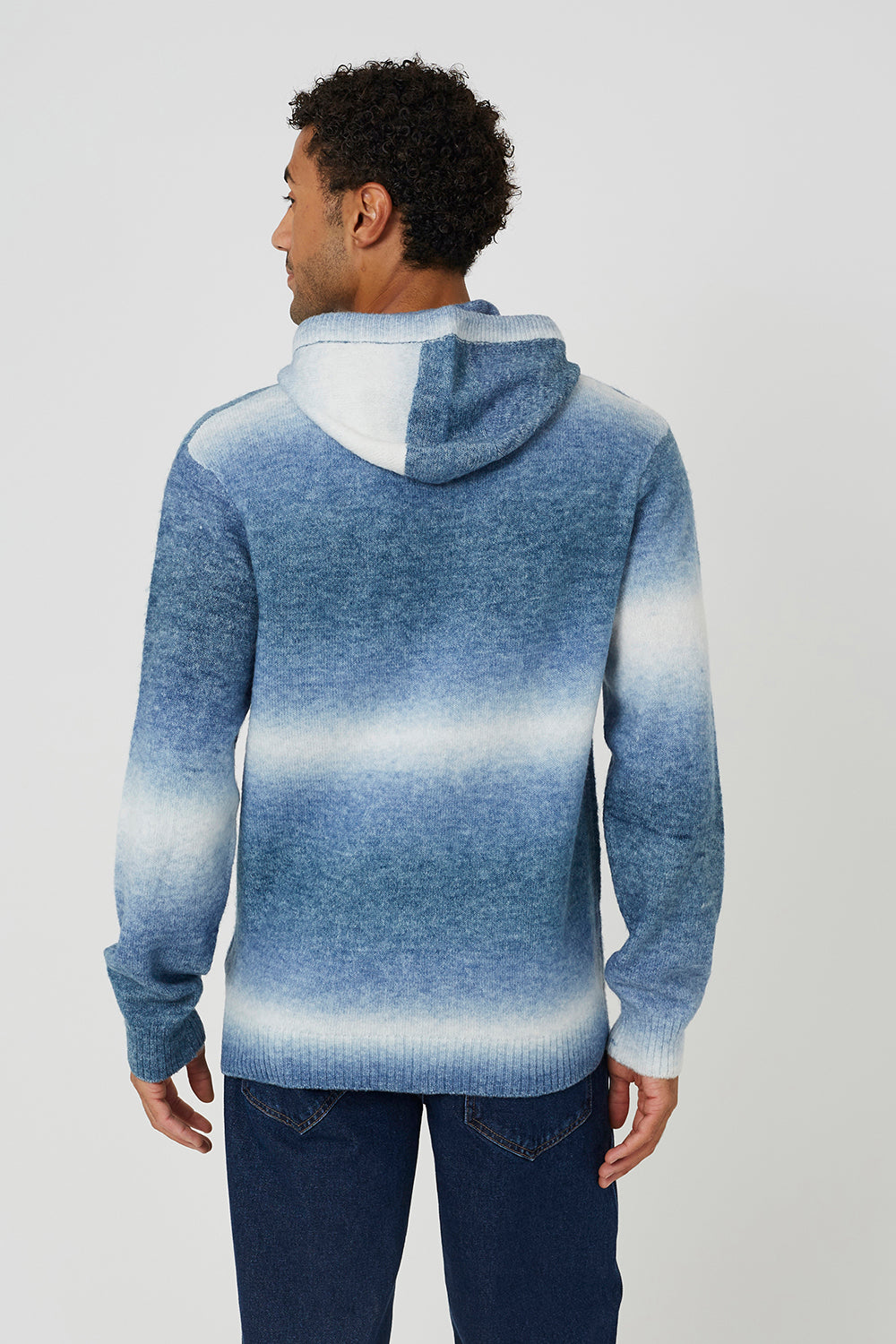 Brave Soul Blue Ombre Knitted Hoodie - Blue Image 2