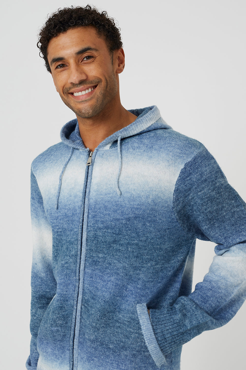 Brave Soul Blue Ombre Knitted Hoodie - Blue Image 4