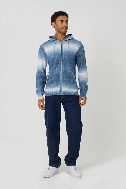 Brave Soul Blue Ombre Knitted Hoodie - Blue Image 3