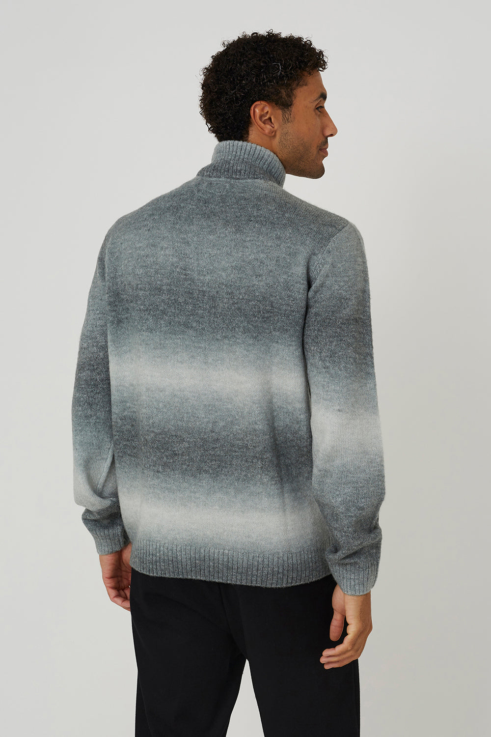 Brave Soul Grey Quarter Zip Ombre Knit Jumper - Grey Image 2