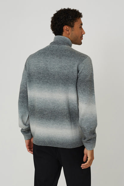 Brave Soul Grey Quarter Zip Ombre Knit Jumper - Grey Image 2