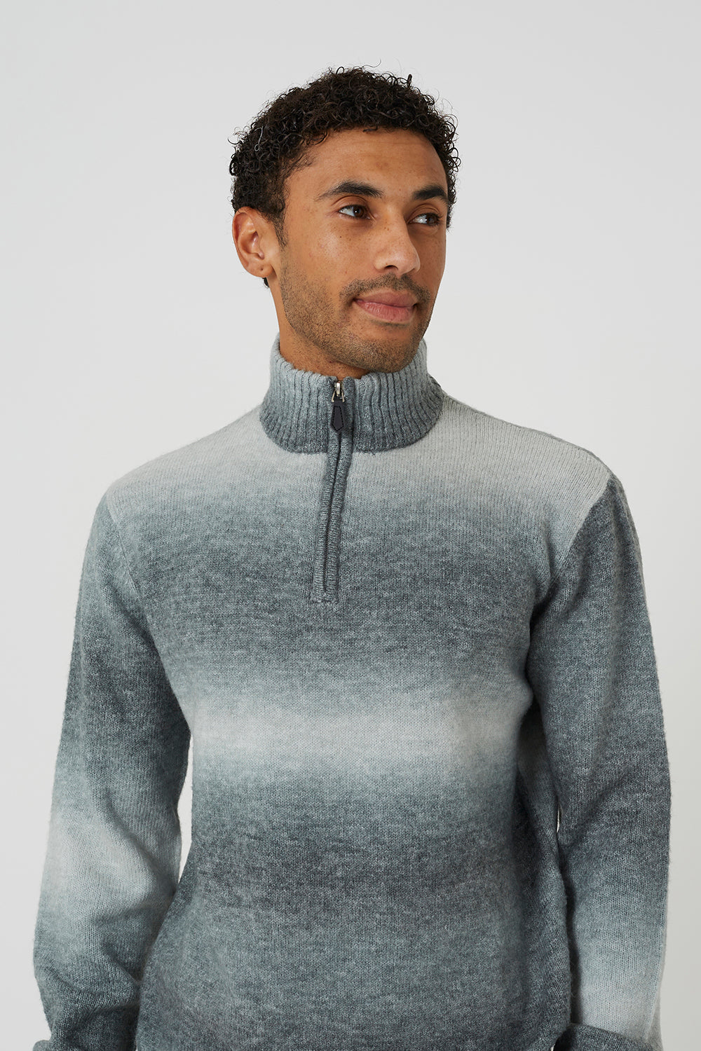 Brave Soul Grey Quarter Zip Ombre Knit Jumper - Grey Image 4