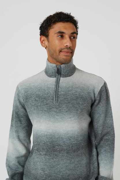 Brave Soul Grey Quarter Zip Ombre Knit Jumper - Grey Image 4