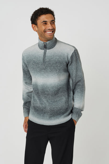 Brave Soul Grey Quarter Zip Ombre Knit Jumper - Grey Image 1