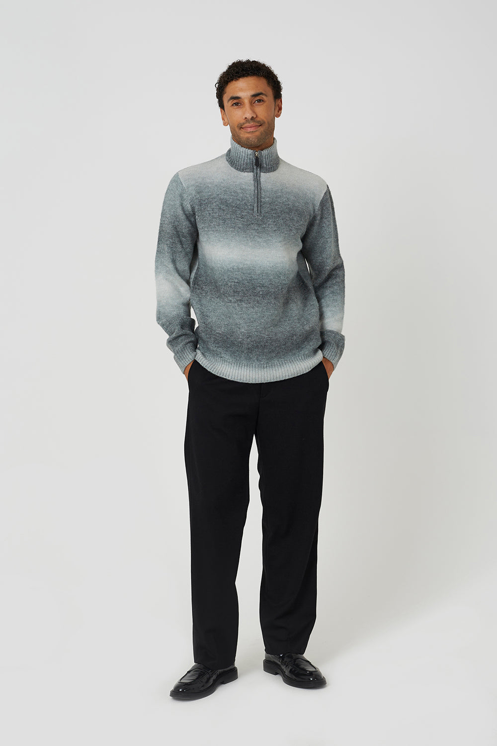 Brave Soul Grey Quarter Zip Ombre Knit Jumper - Grey Image 3