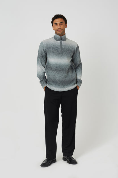 Brave Soul Grey Quarter Zip Ombre Knit Jumper - Grey Image 3