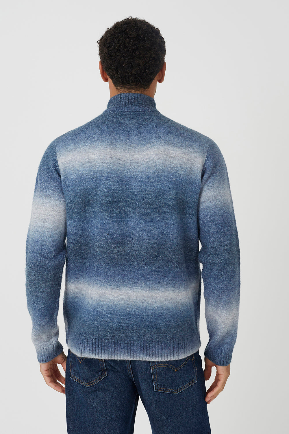 Brave Soul Blue Quarter Zip Ombre Knit Jumper - Blue Image 2