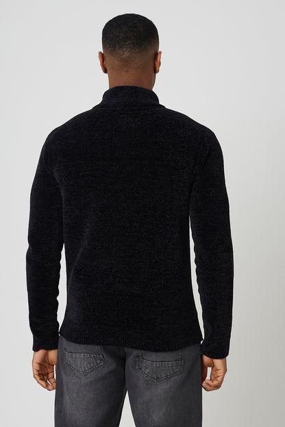 Brave Soul Black Quarter Zip Chenille Knit Jumper - Black Image 2