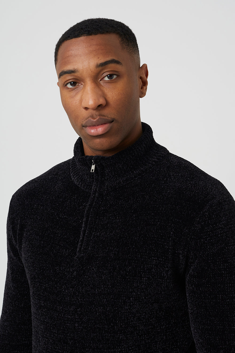 Brave Soul Black Quarter Zip Chenille Knit Jumper - Black Image 4