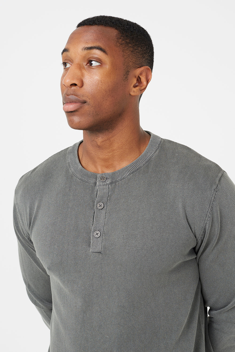 Brave Soul Grey Grandad Neck Knitted Jumper - Grey Image 3